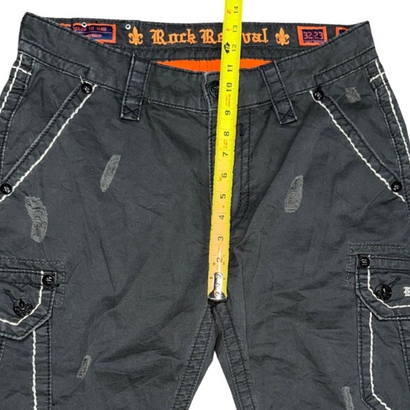 Rock Revival Mens Classic Cargo Shorts Gray Heavy White Stitch Distressed 32 23 - Picture 7 of 16